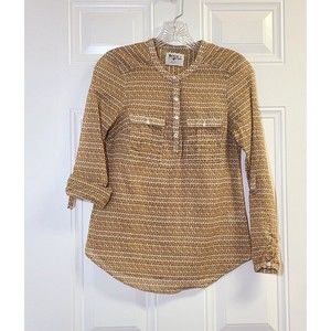 Holding Horses Top Tunic Size 0 Popover Roll Tab Long Sleeves Pockets Cotton